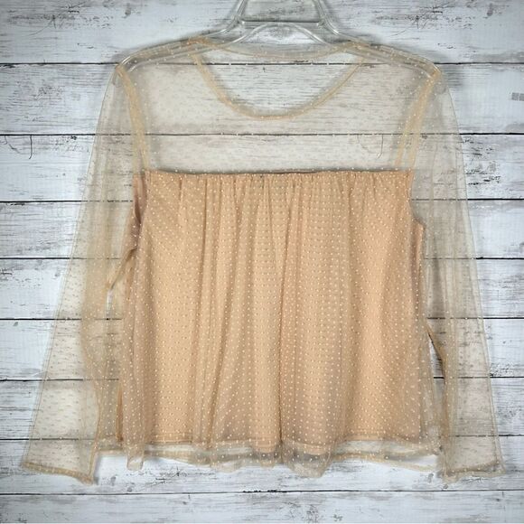 Banana Republic Women’s Beige Tiered Pindot Tulle Top Blouse Medium Petite MP - Picture 6 of 9
